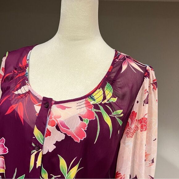 Express long sleeve floral mini dress with under slip with belt size Small - Picture 2 of 14